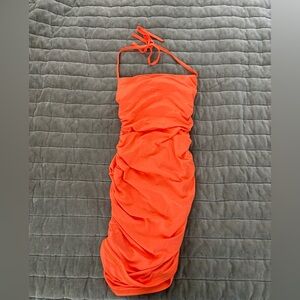 Vibrant Orange Halter Dress